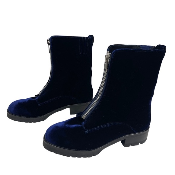 Alice + Olivia Shoes - Alice + Olivia Dustin Combat Boot Blue Velvet Zip Up Boot EU size 38 US size 7.5